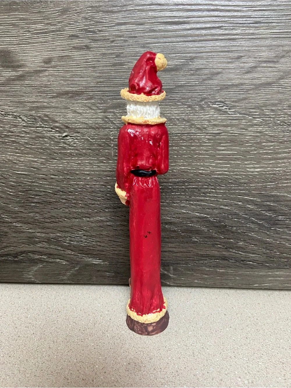 Vintage Santa Claus Figurine Set of 2 Skinny Pencil Tall Red Standing Pair